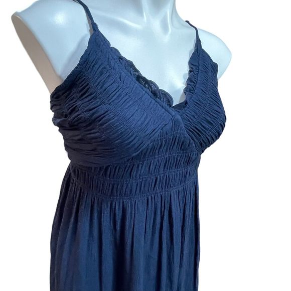 Short Halter Dress with‎ Smocked Middle and Tie Back by Wishlist - Navy Small - Picture 4 of 15